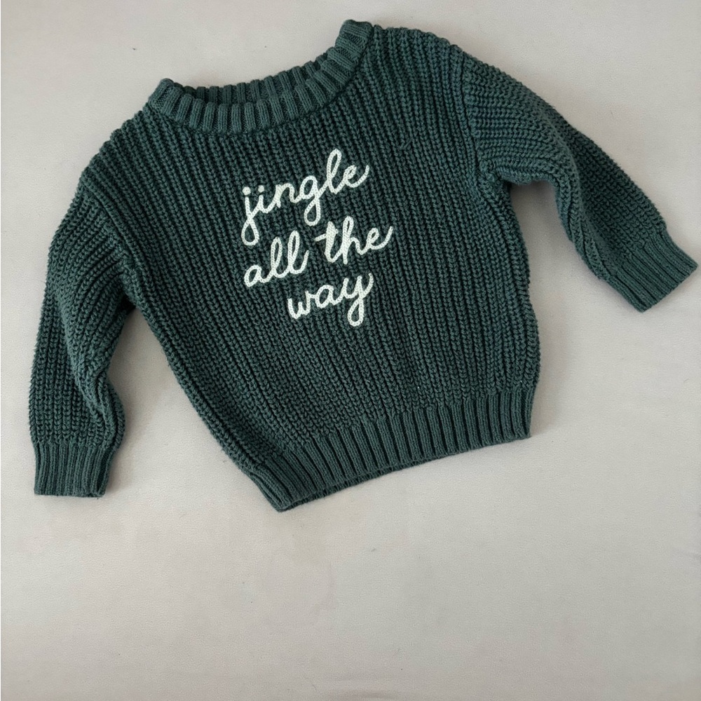 Cozy Green Kids Sweater with Festive Text